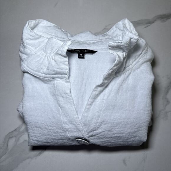 John Mark Size M White Blouse Button Front Wire Collar Tunic Top Artsy Lagenlook - Picture 14 of 14